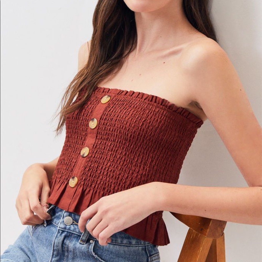 la hearts brown button tube top